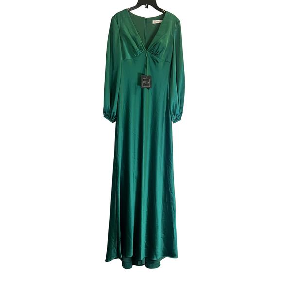 Mac Duggal Charmeuse Empire Waist Blouson Gown Maxi Dress 55693 emerald green 4 - Picture 2 of 7